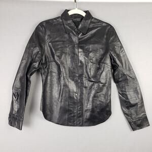 Vintage Express Women's Size 5/6 Snap Up Leather Shacket Black Steampunk Alt‎